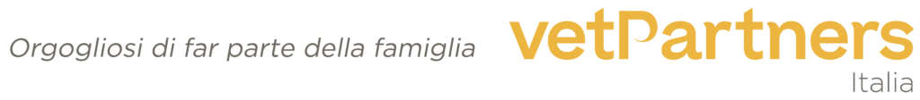 Il testo recita: Orgogliosi di far parte della famiglia vetPartners Italia in caratteri grigi e oro su sfondo bianco.
