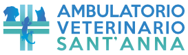 Logo dell'Ambulatorio Veterinario Sant'Anna con le sagome di un cane, un uccello, un gatto e una lucertola su una croce medica verde, con il nome della clinica in testo blu e verde.